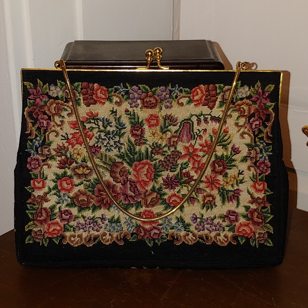 Vintage Black Tapestry Purse